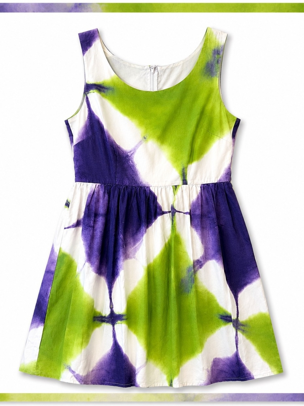 BUSAYO Green Purple Abstract Print Cotton Blend Fit & Flare Dress Size 10